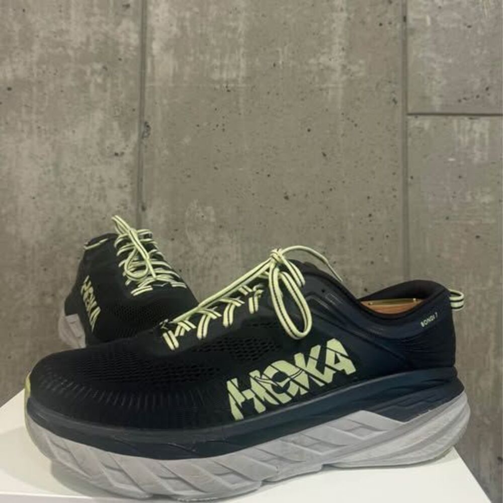 Hoka Bondi 7 Black Green Men’s US 11 Good Used Condition Running Shoes